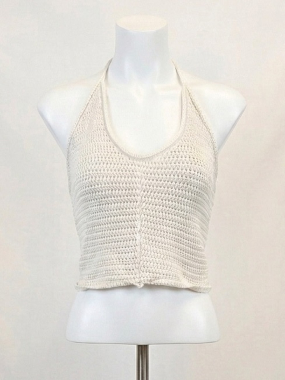 Idem ditto - Women's White Crochet Tank Top - Sleeveless Knit Crop
